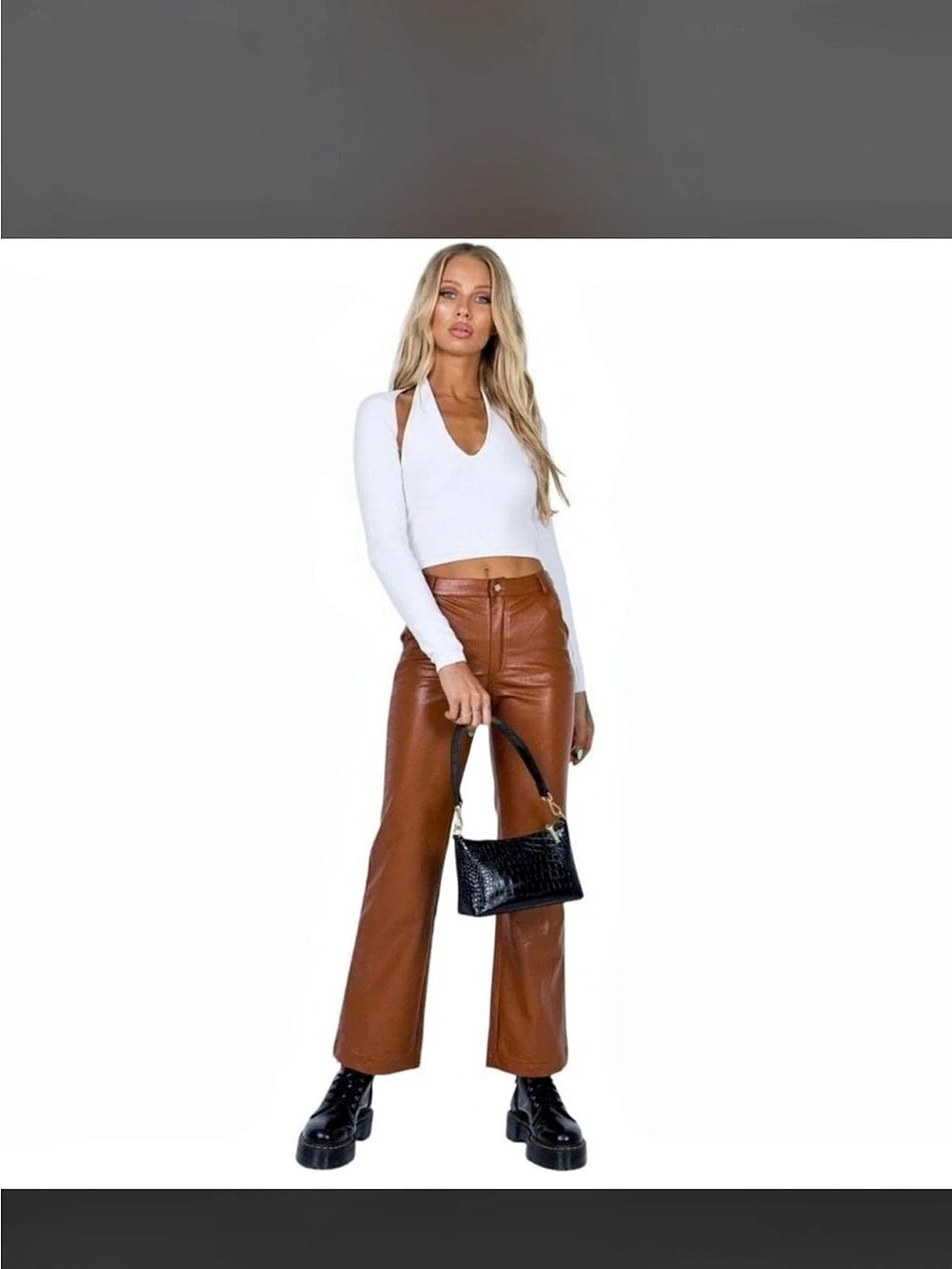 Princess Polly Brown Faux Leather Straight-Leg Pants